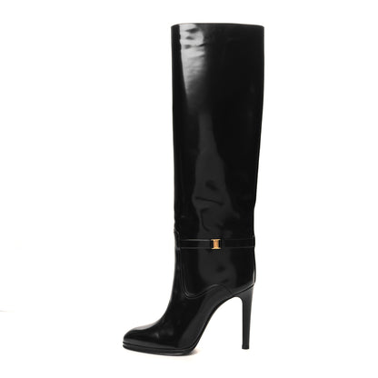 Saint Laurent Patent Calfskin Linda 100 Boots 38.5 Black 1 of 7