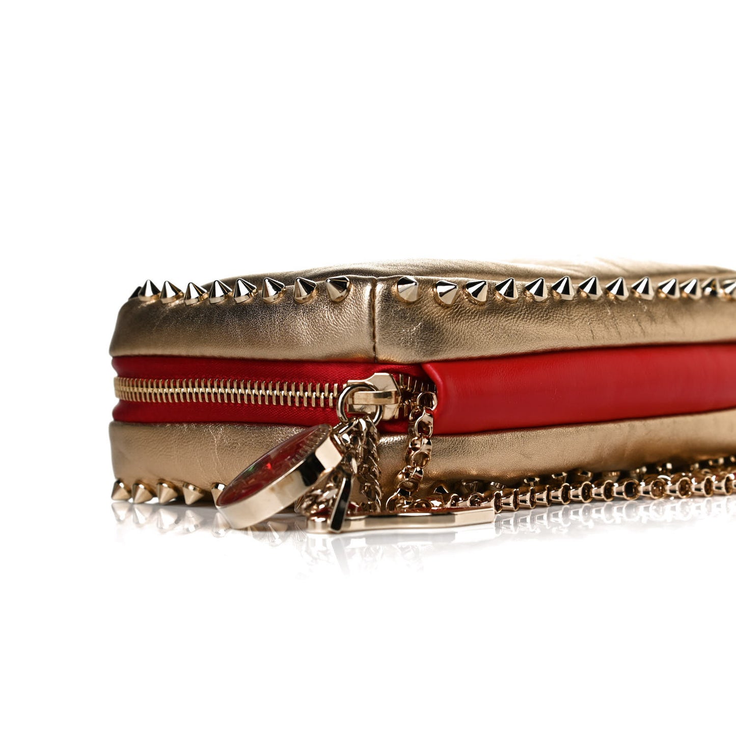 Metallic Nappa Spikes Piloutin Chain Pochette Gold
