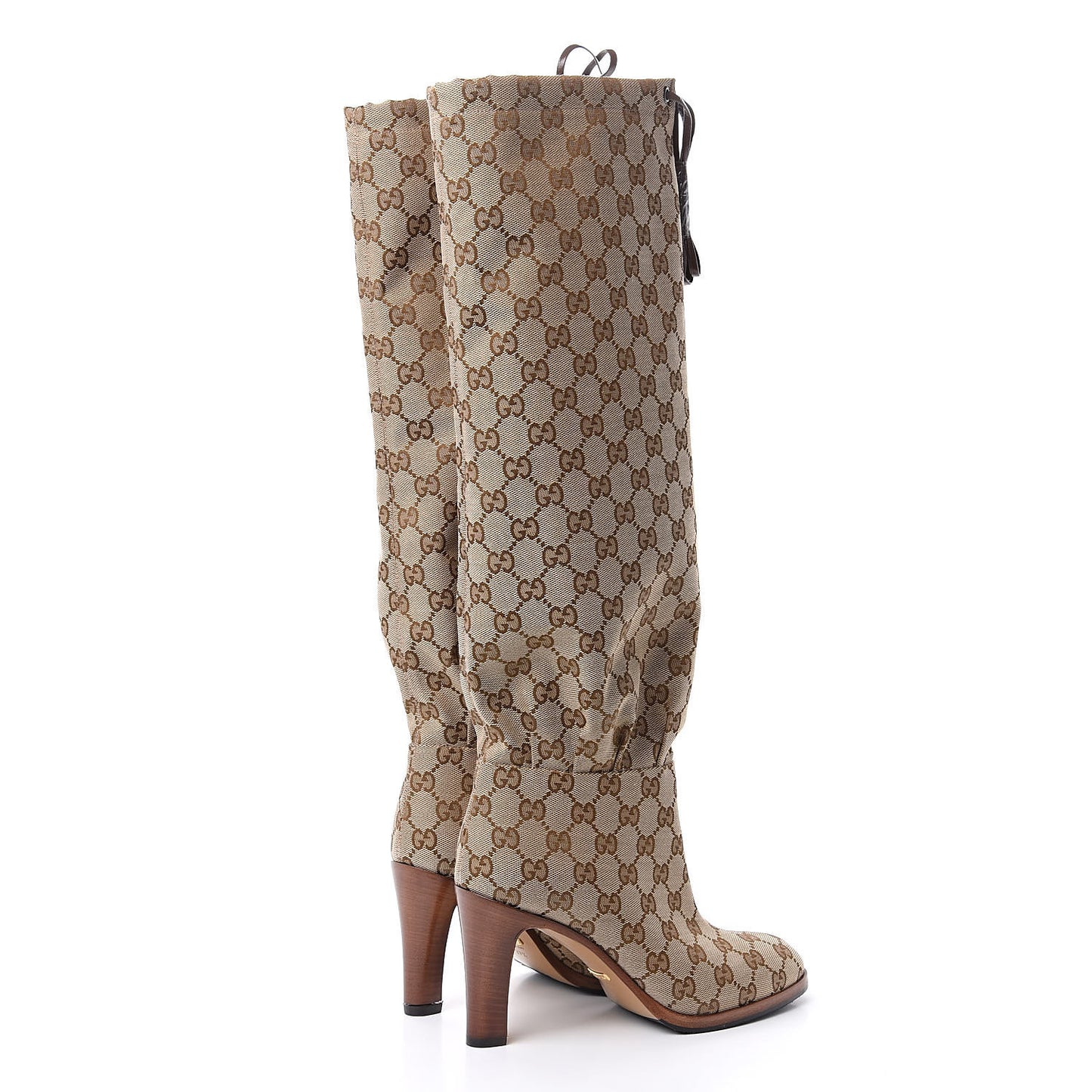 Monogram Lisa Mid Heel Boots 37.5 Beige Ebony