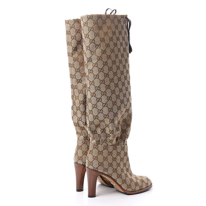 Gucci Monogram Lisa Mid Heel Boots 37.5 Beige Ebony 4 of 9