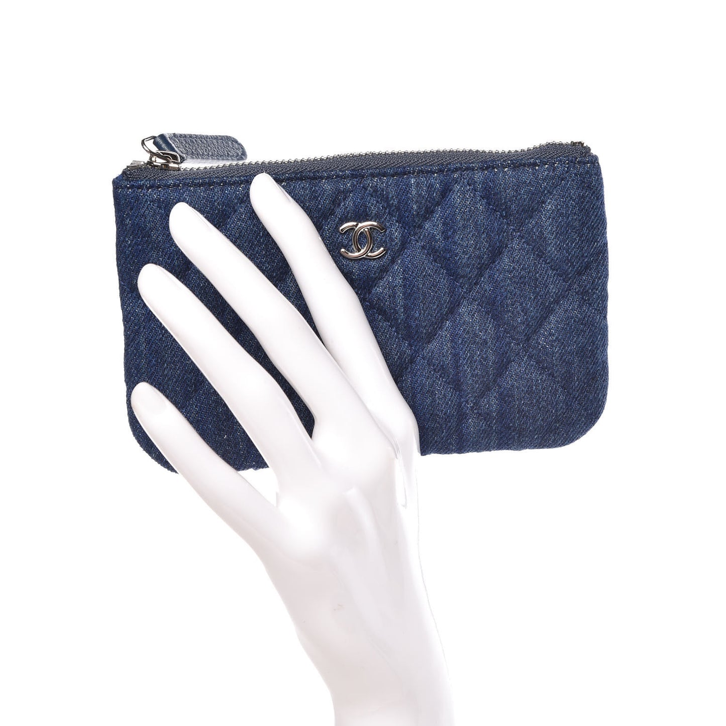 Denim Quilted Small Cosmetic Case Blue