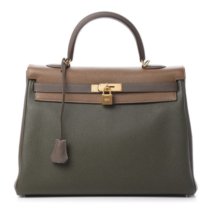 Hermes Togo Horseshoe Kelly Retourne 35 Vert Olive Eucalyptus Origan 1 of 11