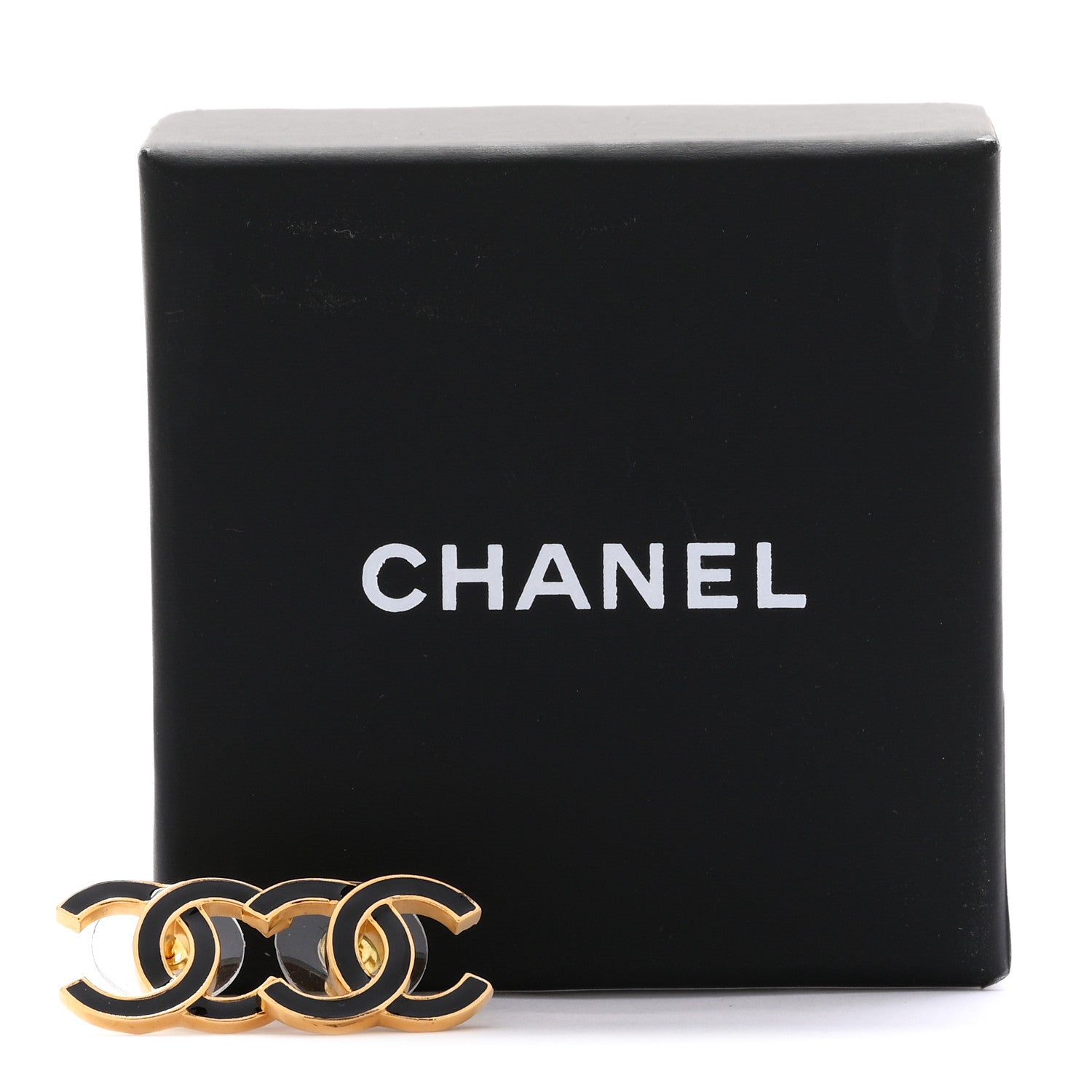 Chanel Metal Enamel CC Earrings Black Gold 5 of 5