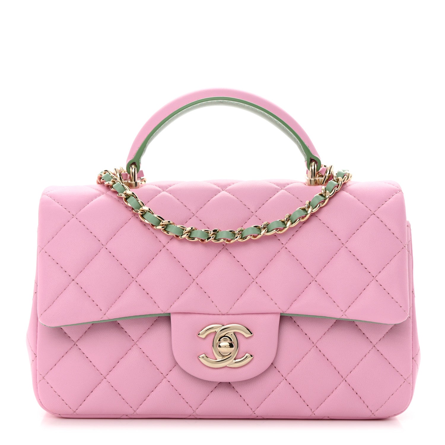 Chanel Lambskin Quilted Mini Top Handle Rectangular Flap Lilac Light Green 1 of 11