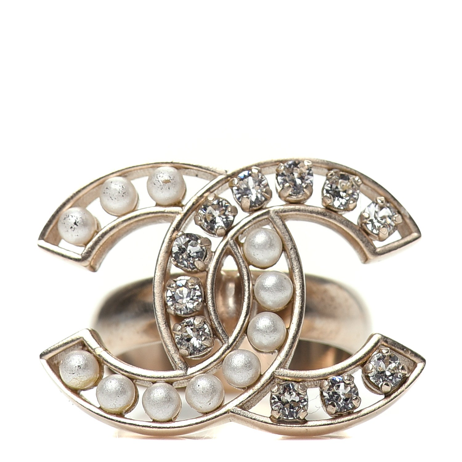 Chanel Crystal Pearl CC Ring 6.25 Gold 1 of 5