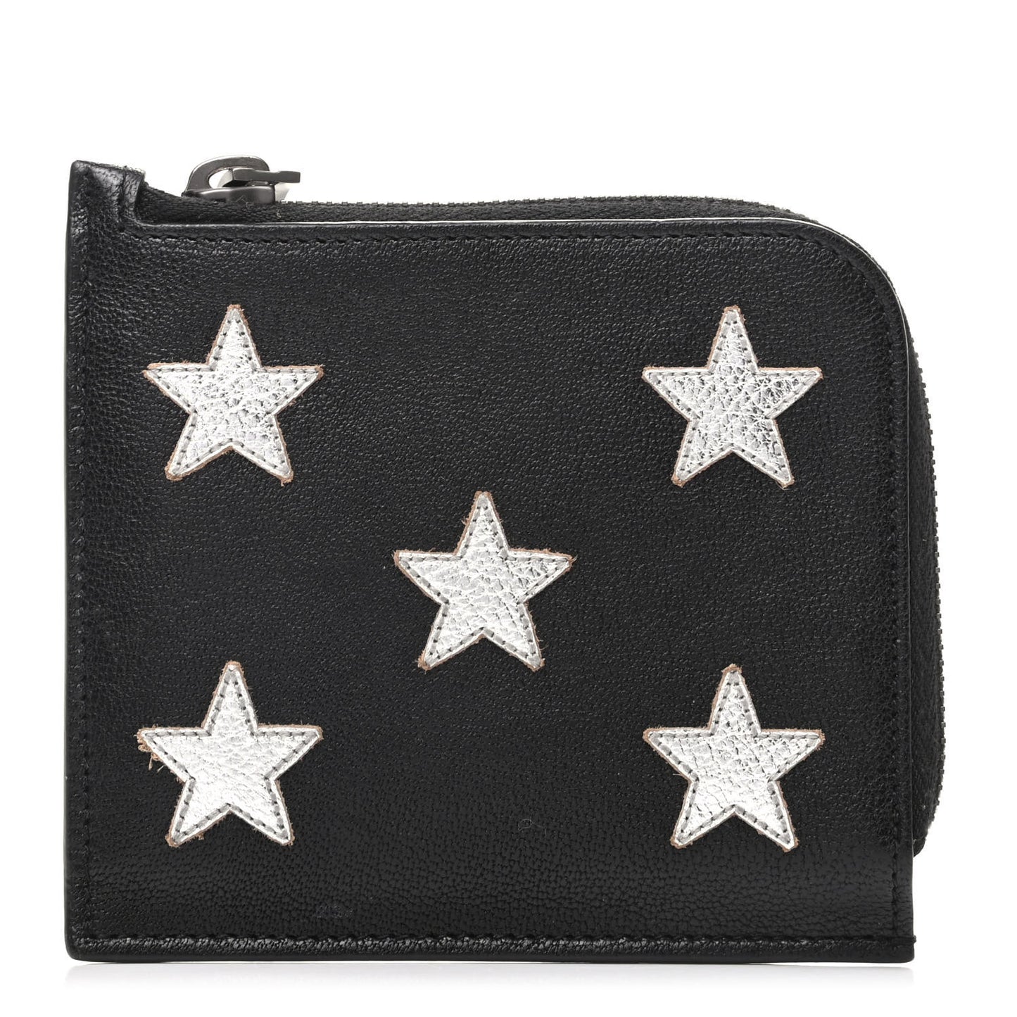 Calfskin 5 Fragments Stars Zipped Coin Pouch Wallet Black