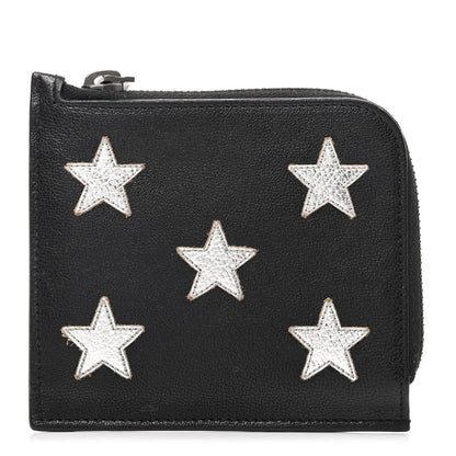 Saint Laurent Calfskin 5 Fragments Stars Zipped Coin Pouch Wallet Black 1 of 6