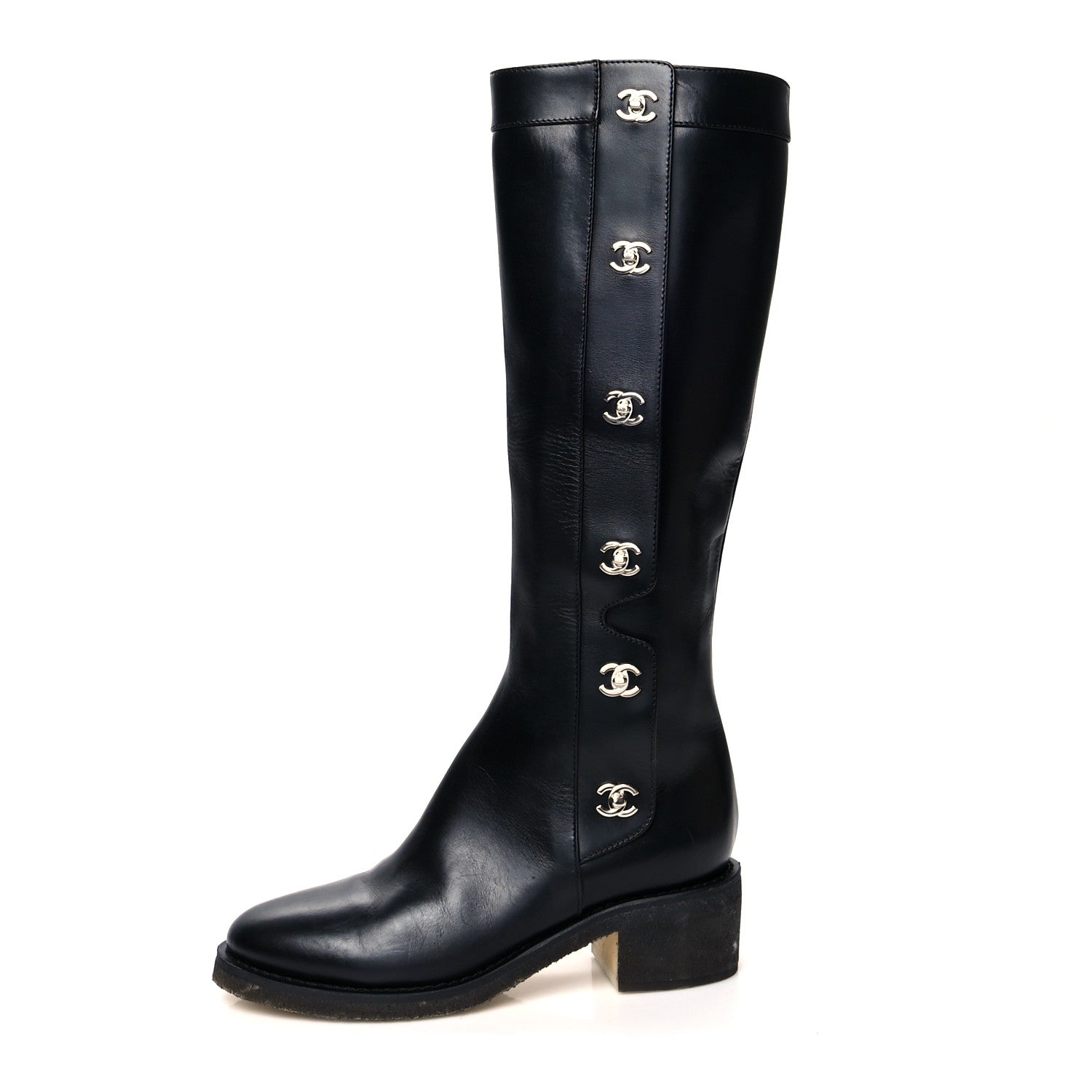 Chanel Calfskin CC Turnlock High Boots 39 Black 1 of 8