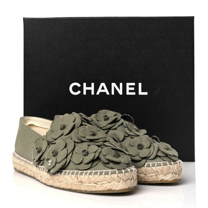 Chanel Fabric Camellia CC Espadrilles 40 Khaki 9 of 9