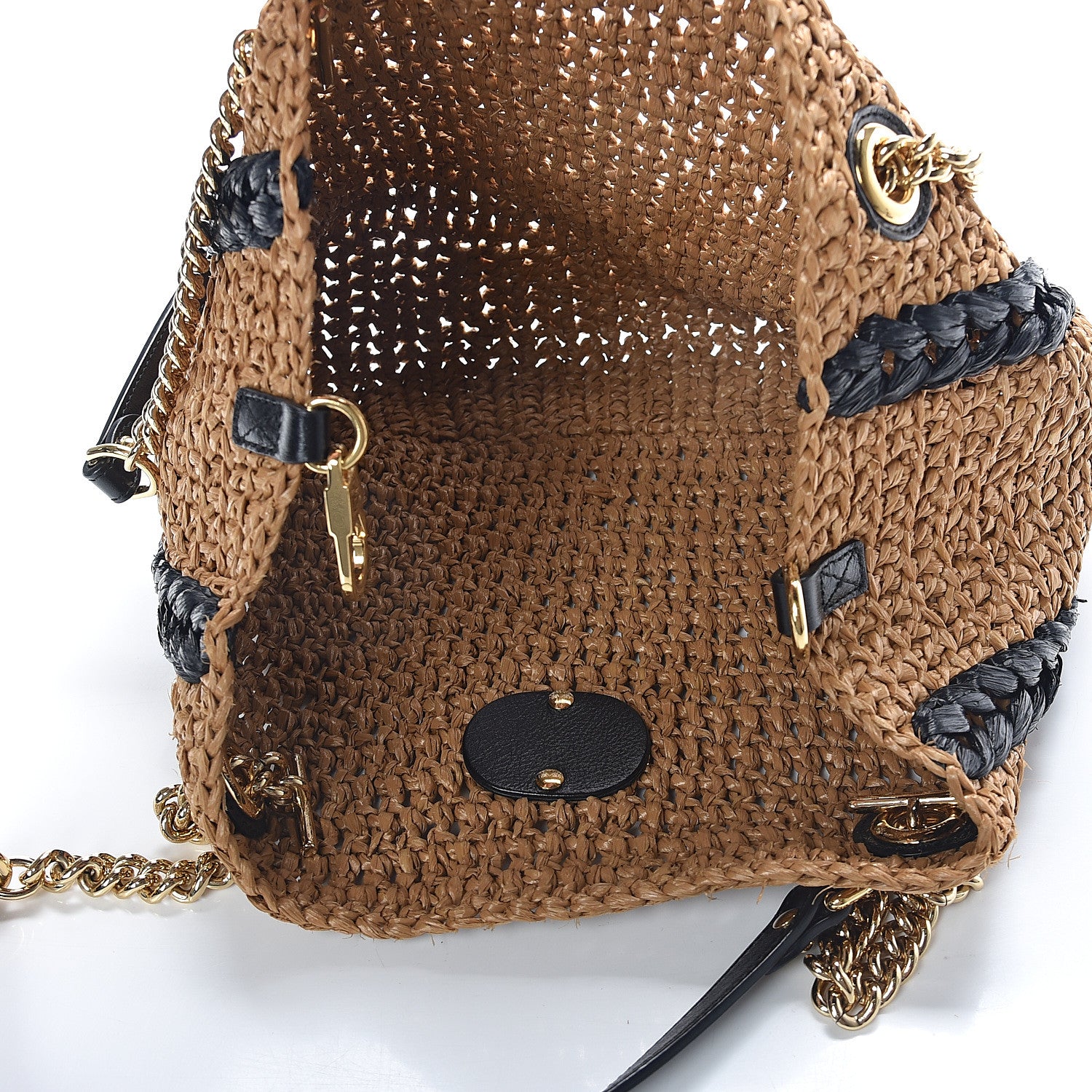 Gucci Raffia Effect Medium GG Marmont Shoulder Tote Bag Natural Black 4 of 8