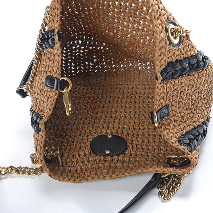 Gucci Raffia Effect Medium GG Marmont Shoulder Tote Bag Natural Black 4 of 8