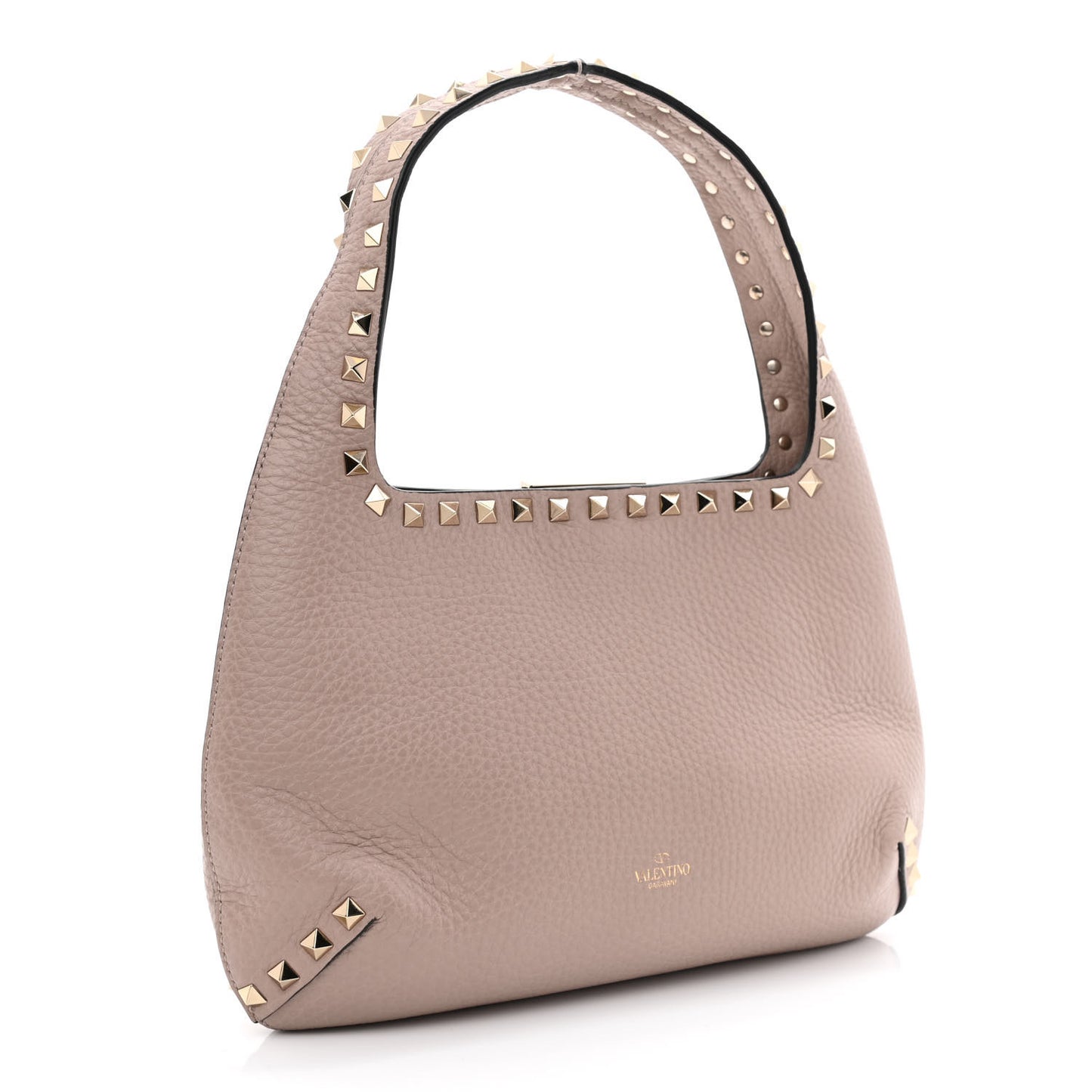 Pebbled Calfskin Small Rockstud Flip Lock Hobo Poudre