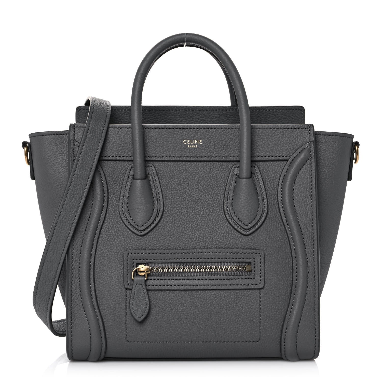 Celine Drummed Calfskin Nano Luggage Kohl 1 of 10