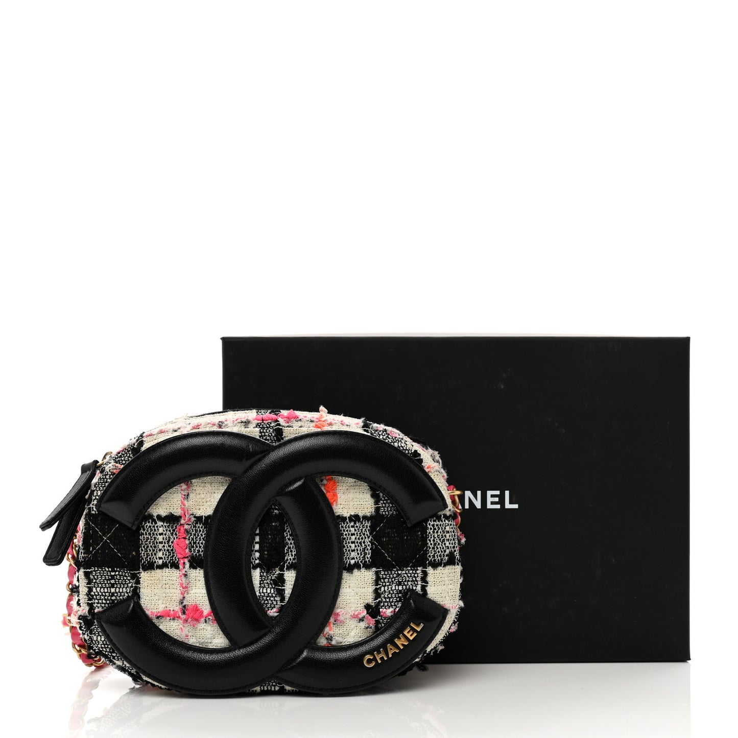 Tweed Lambskin Quilted Coco Midnight Camera Case White Black Multicolor