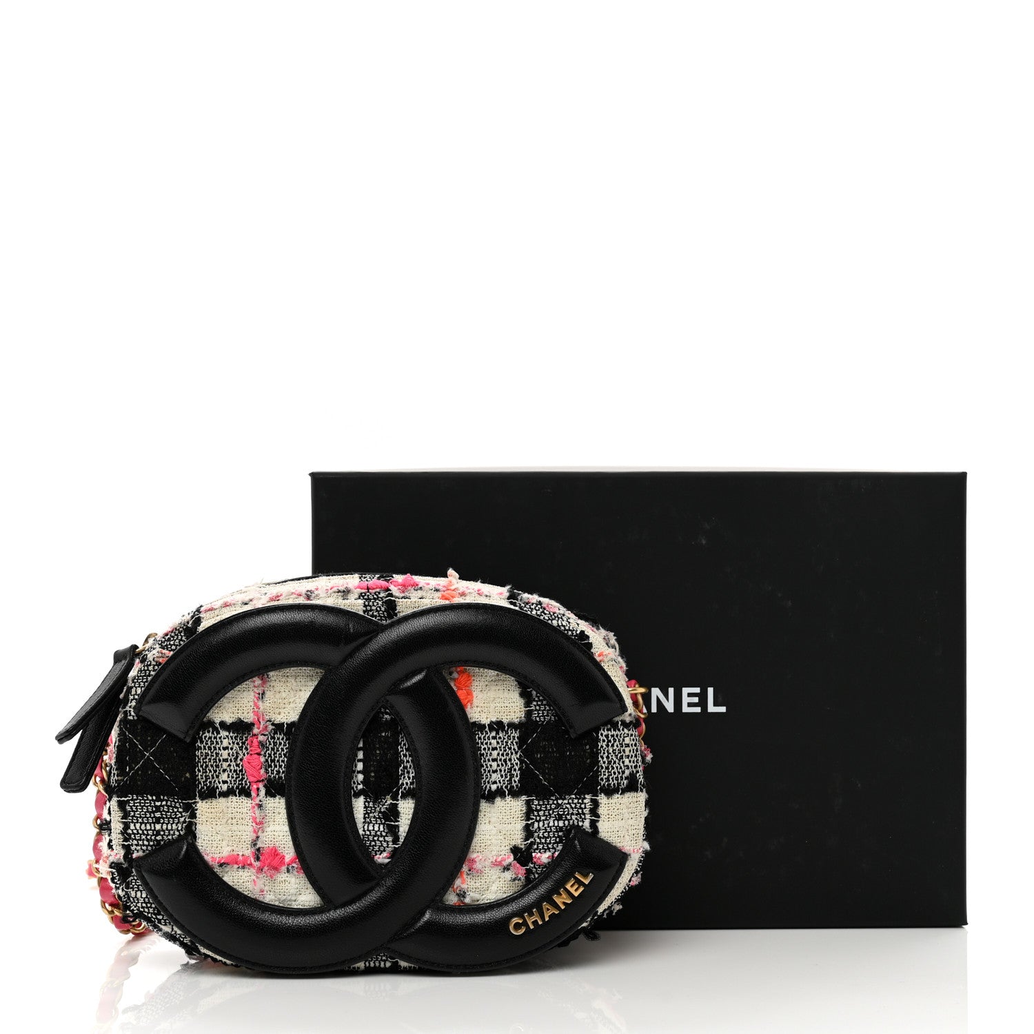 Chanel Tweed Lambskin Quilted Coco Midnight Camera Case White Black Multicolor 11 of 11
