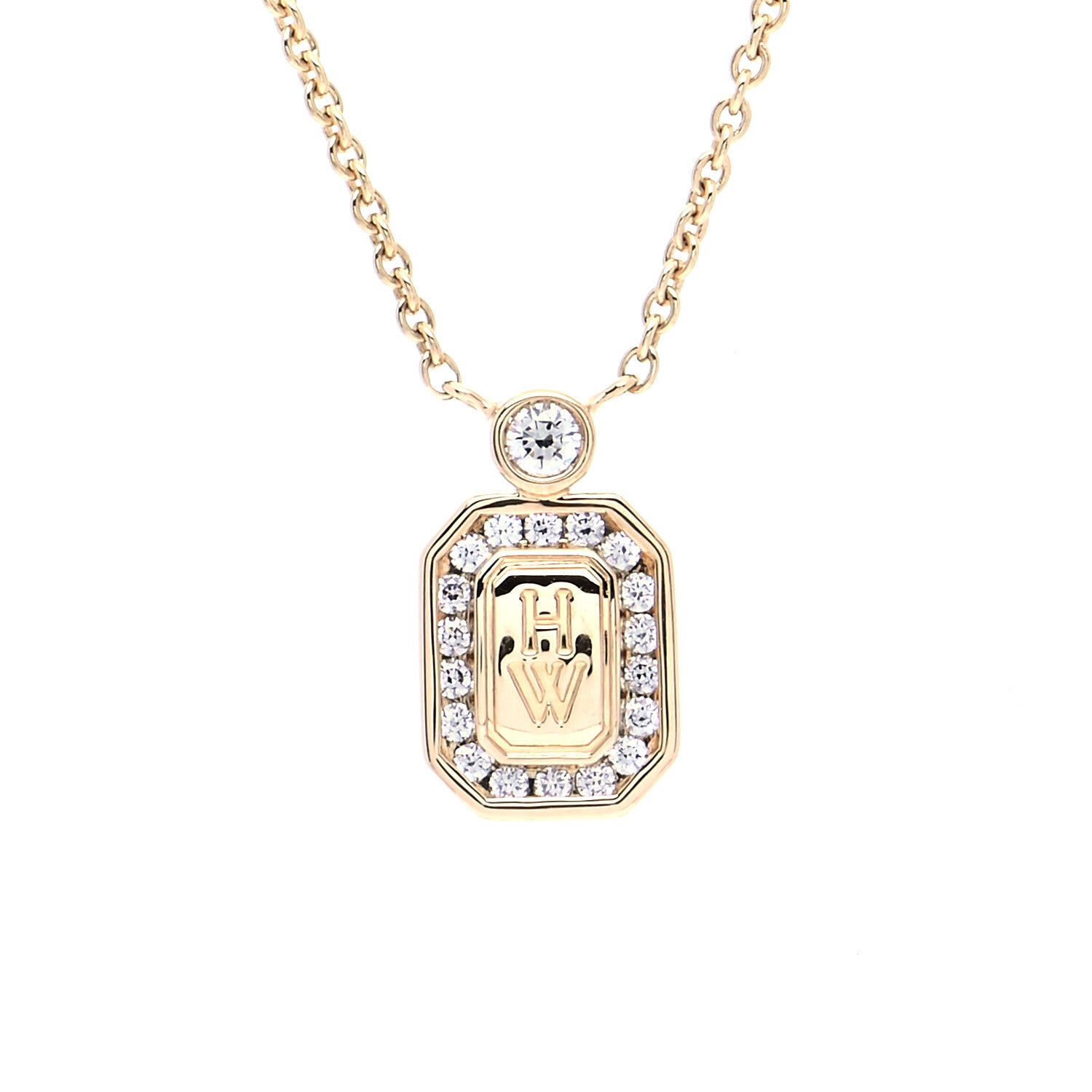 Harry Winston 18K Yellow Gold Diamond HW Logo Pendant Necklace