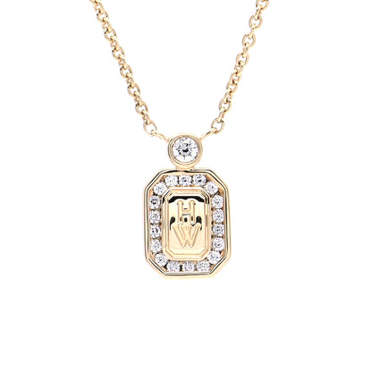 Harry Winston 18K Yellow Gold Diamond HW Logo Pendant Necklace 4 of 8