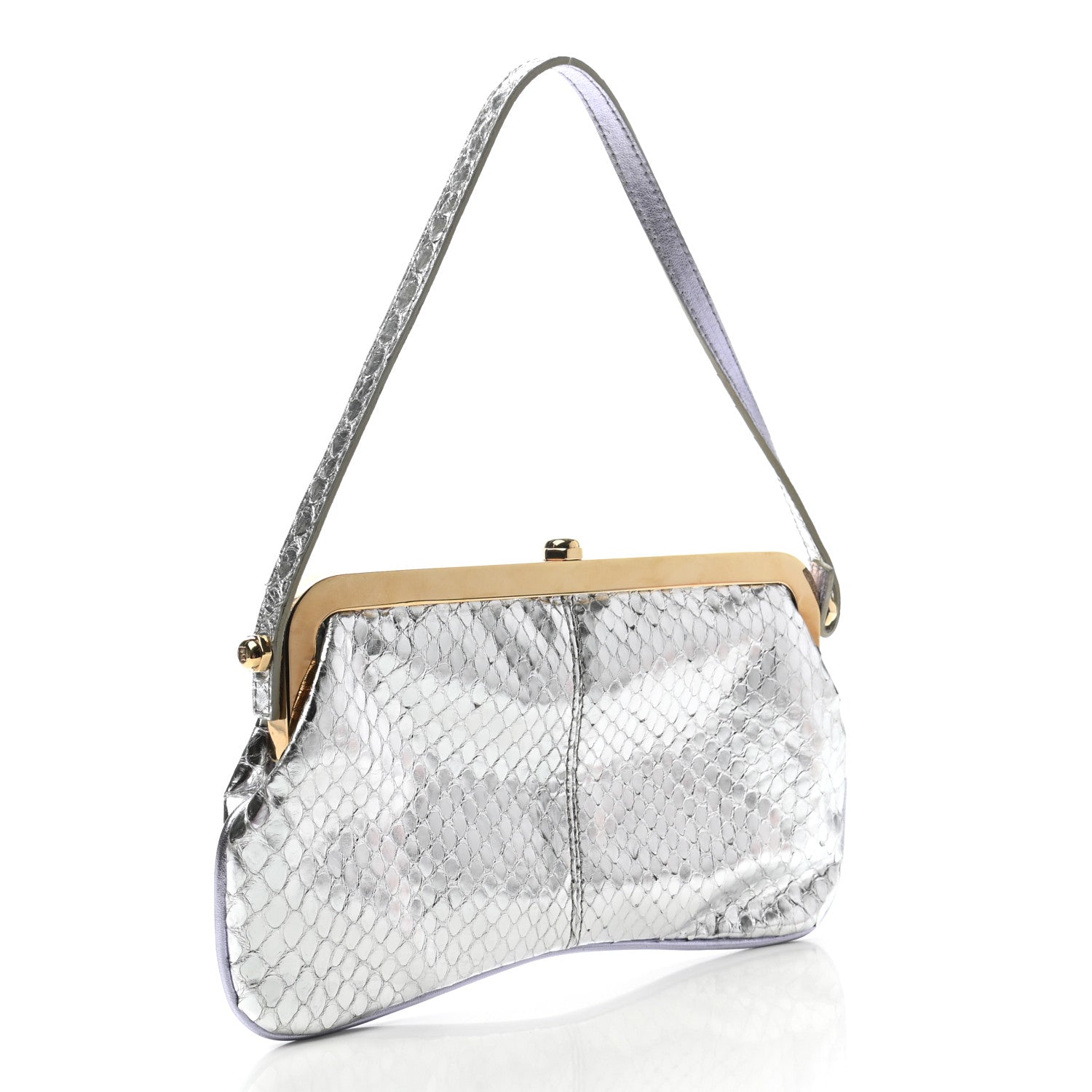 Fendi Metallic Crocodile Flipping Vanity Mirror Clutch Silver 2 of 6