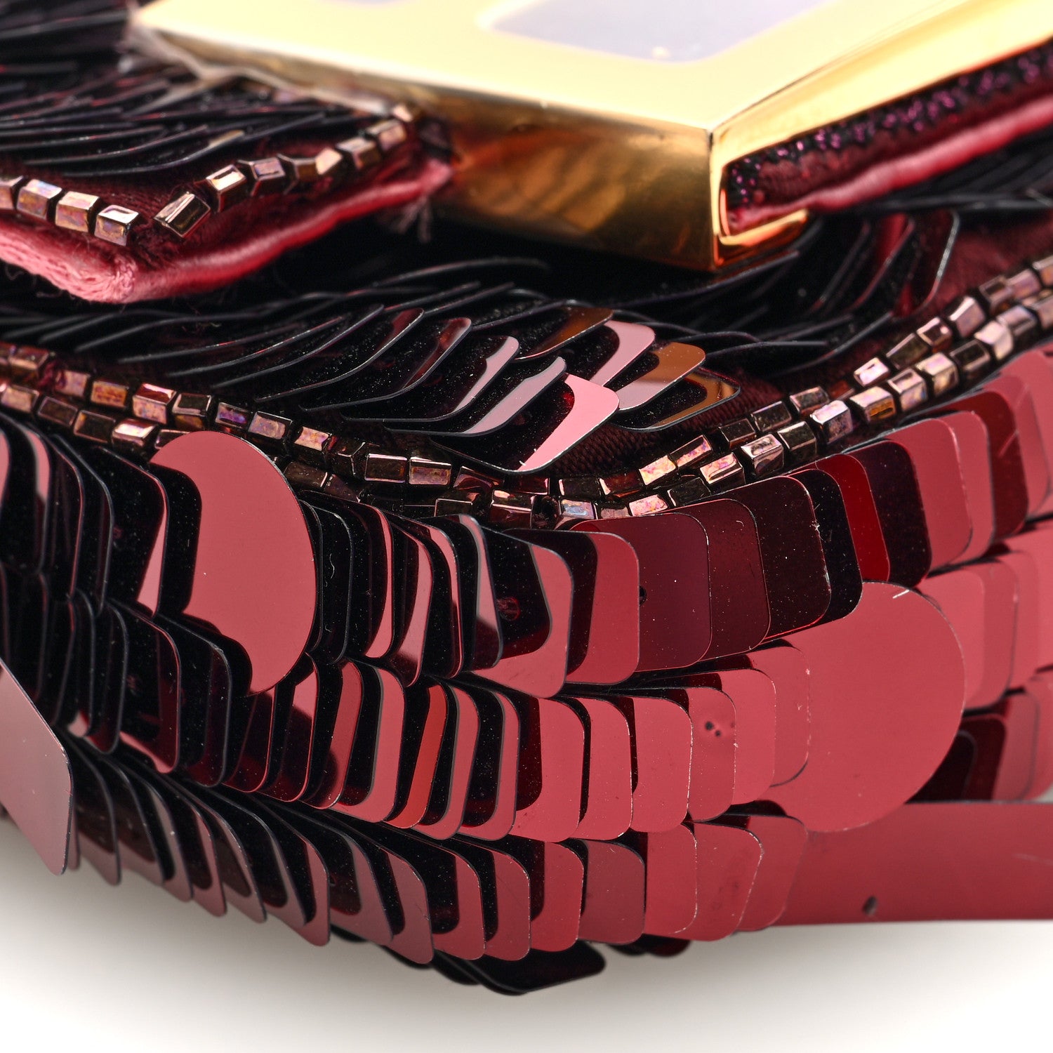 Fendi Sequin Paillettes Shiny Nappa Sex and the City Nano Maxi Buckle Baguette Charm Granata 8 of 10