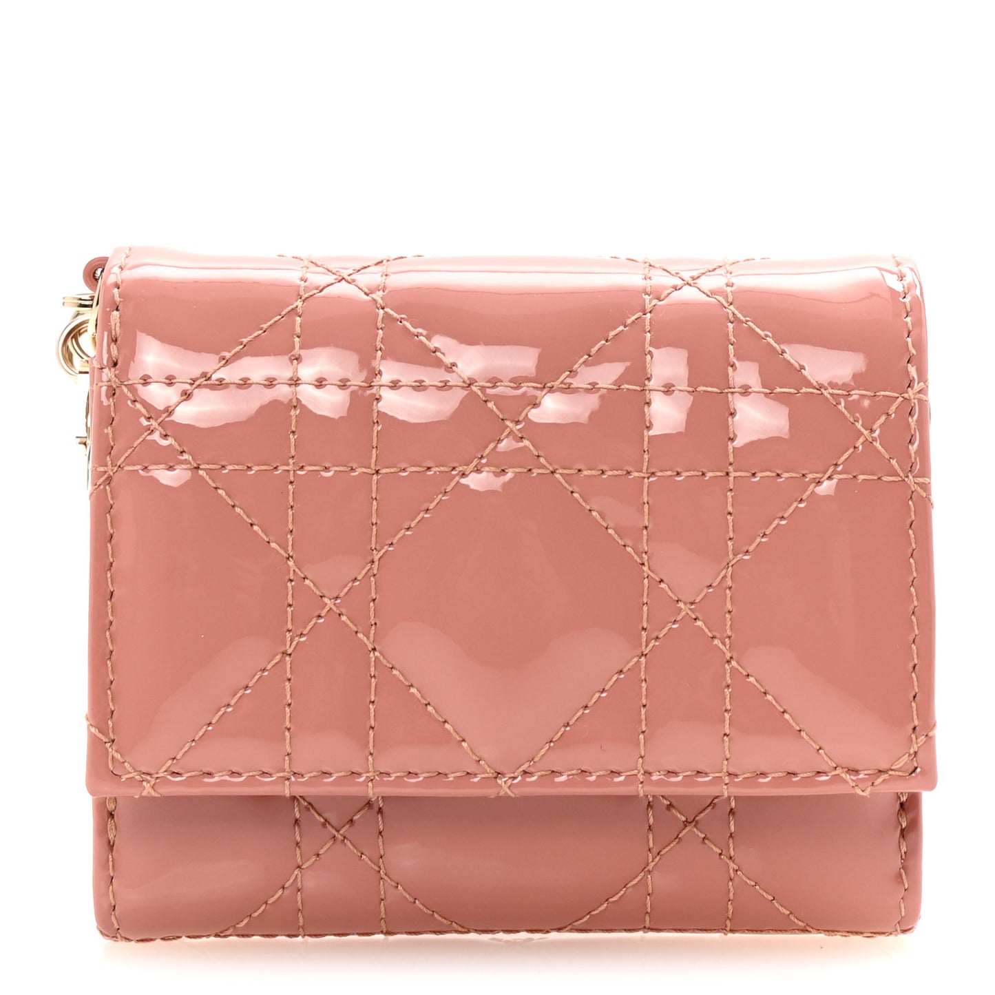 Patent Cannage Lady Dior Lotus Wallet Ethereal Pink