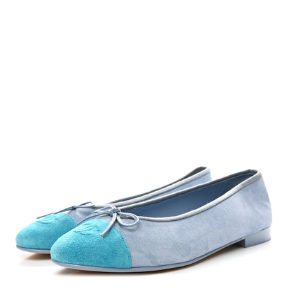 Chanel Suede Calfskin Cap Toe CC Ballerina Flats 40.5 Light Blue Turquoise 4 of 9