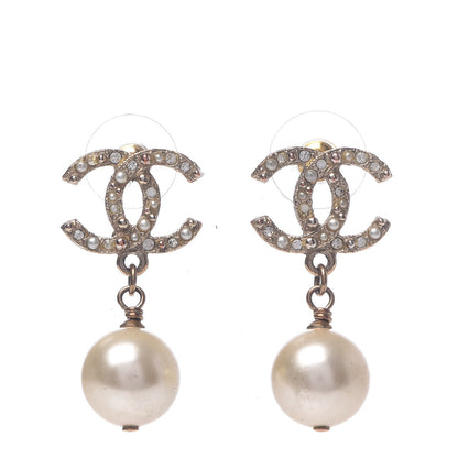 Chanel Crystal Pearl CC Drop Earrings Gold 1 of 4