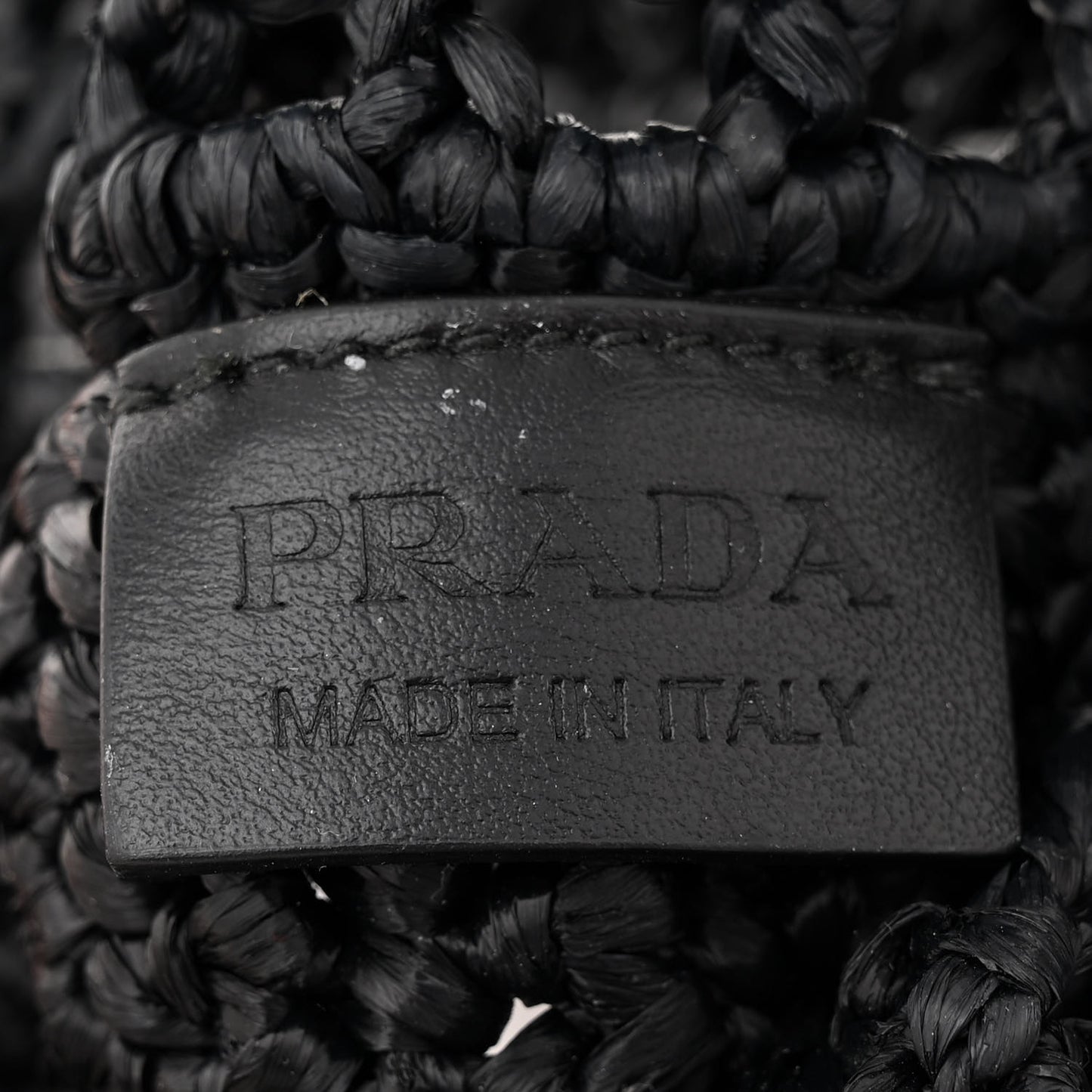 Yarn Raffia Effect Crochet Logo Embroidered Tote Bag Black