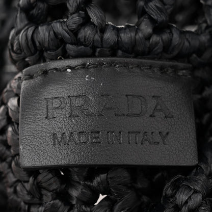 Prada Yarn Raffia Effect Crochet Logo Embroidered Tote Bag Black 6 of 9