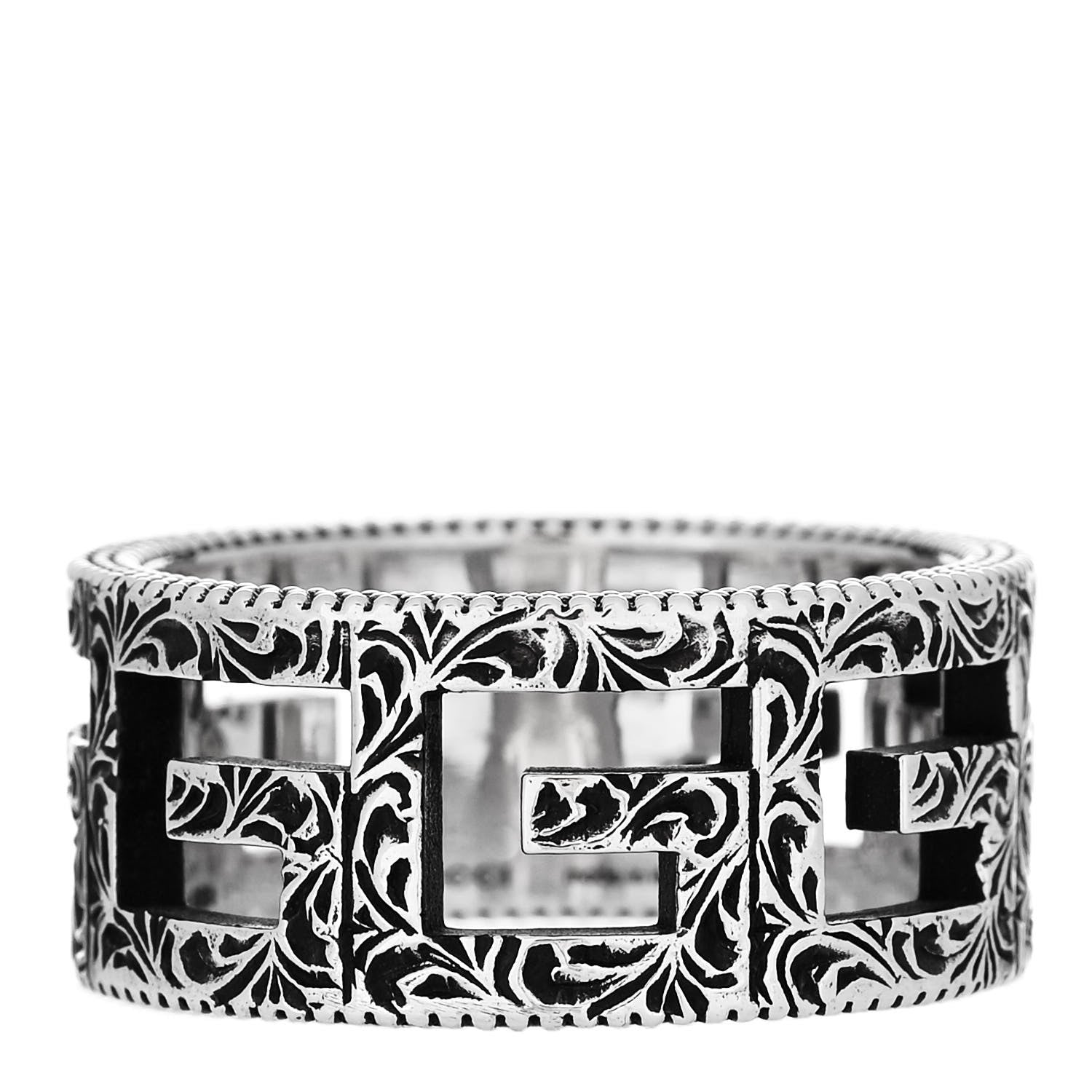 Gucci Sterling Silver Wide Square G Band Ring 63 10.5 1 of 6