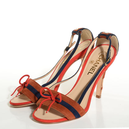 Chanel Suede Sandals 36.5 Red Navy 3 of 8