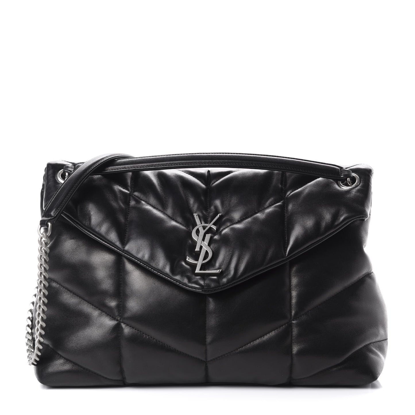 Lambskin Quilted Medium Loulou Puffer Monogram Chain Satchel Black