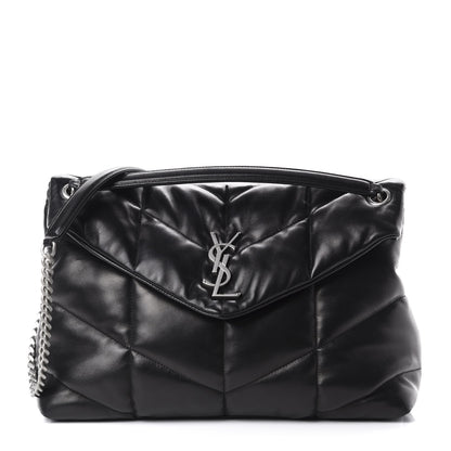 Saint Laurent Lambskin Quilted Medium Loulou Puffer Monogram Chain Satchel Black 1 of 11