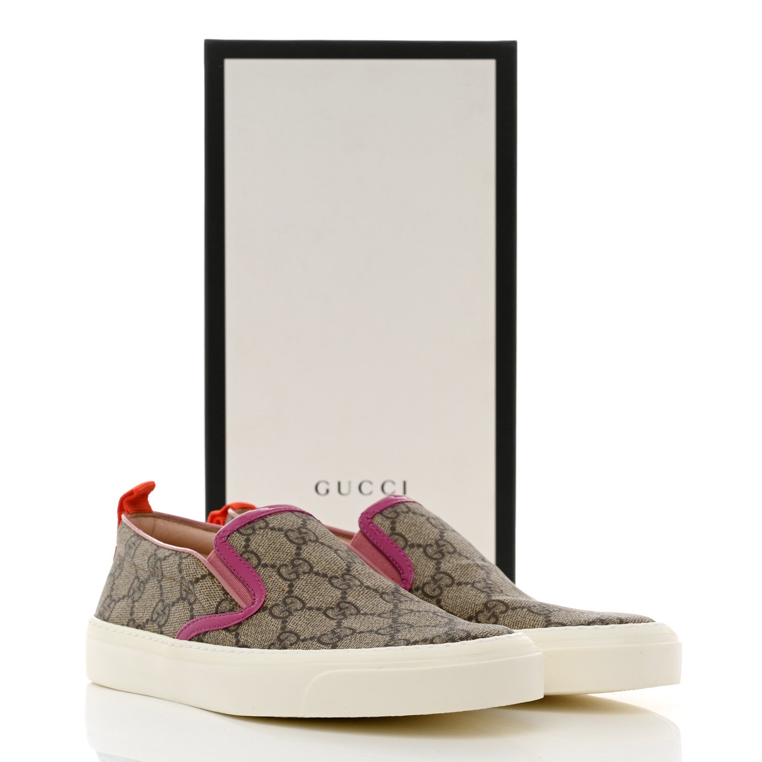 Gucci GG Supreme Monogram Womens Slip On Sneakers 35.5 Beige Ebony New Rosette Carmine Rose Sun Orange 9 of 9