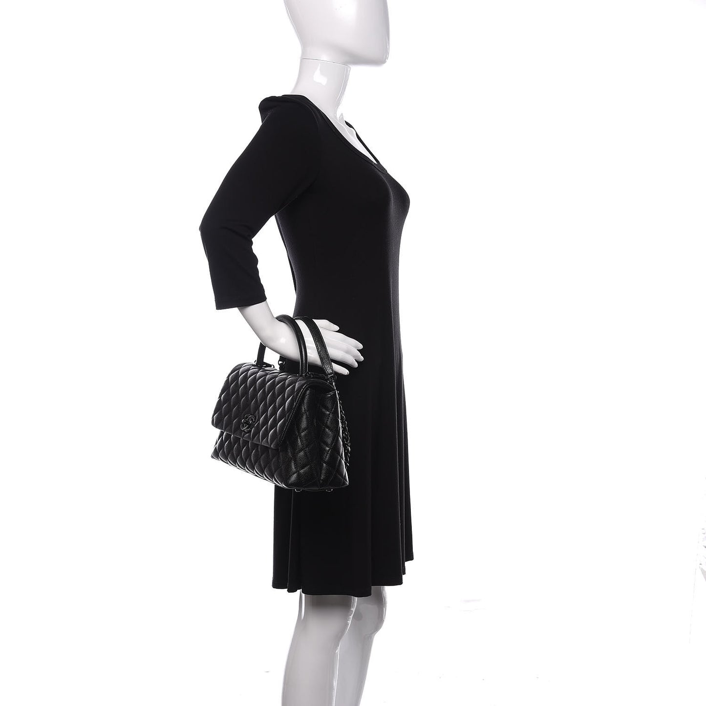 Caviar Quilted Small Coco Handle Flap So Black