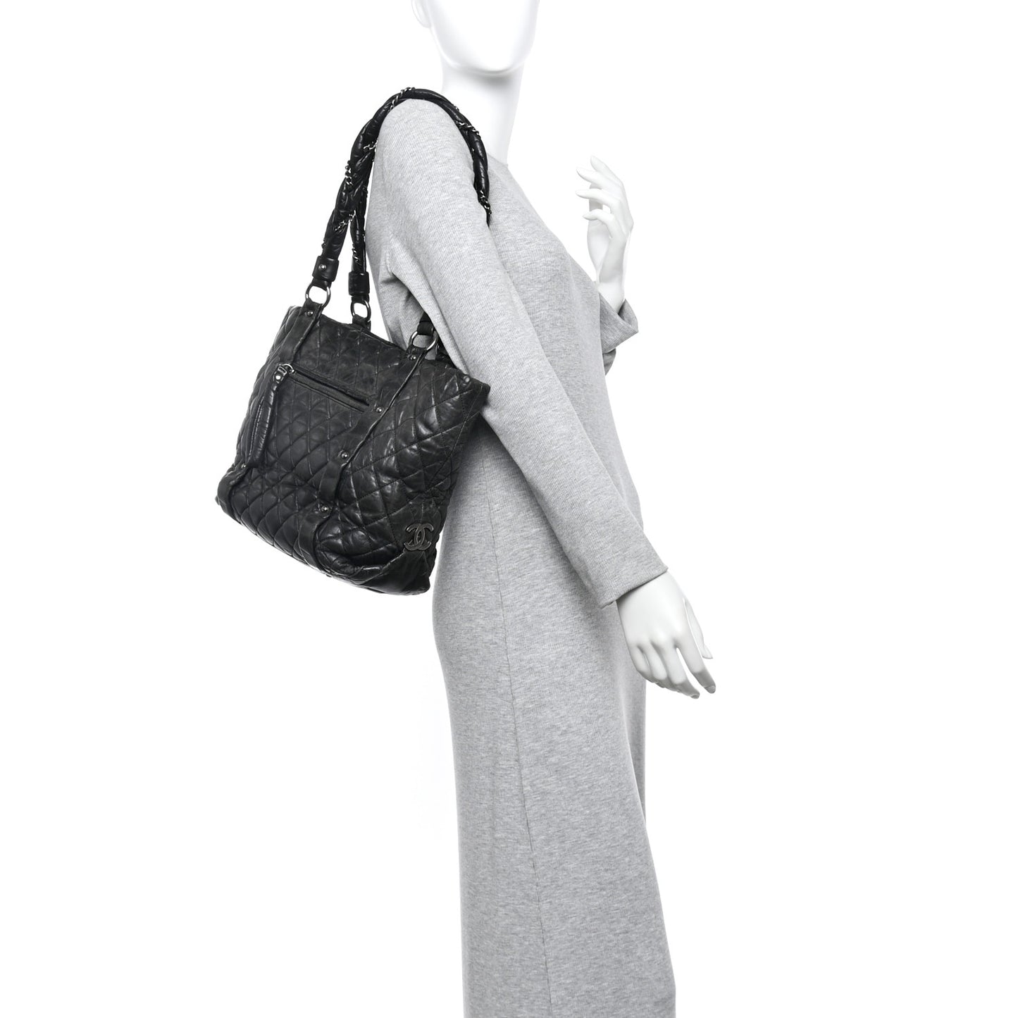 Distressed Lambskin Vintage Ligne Lady Braid Tote Black