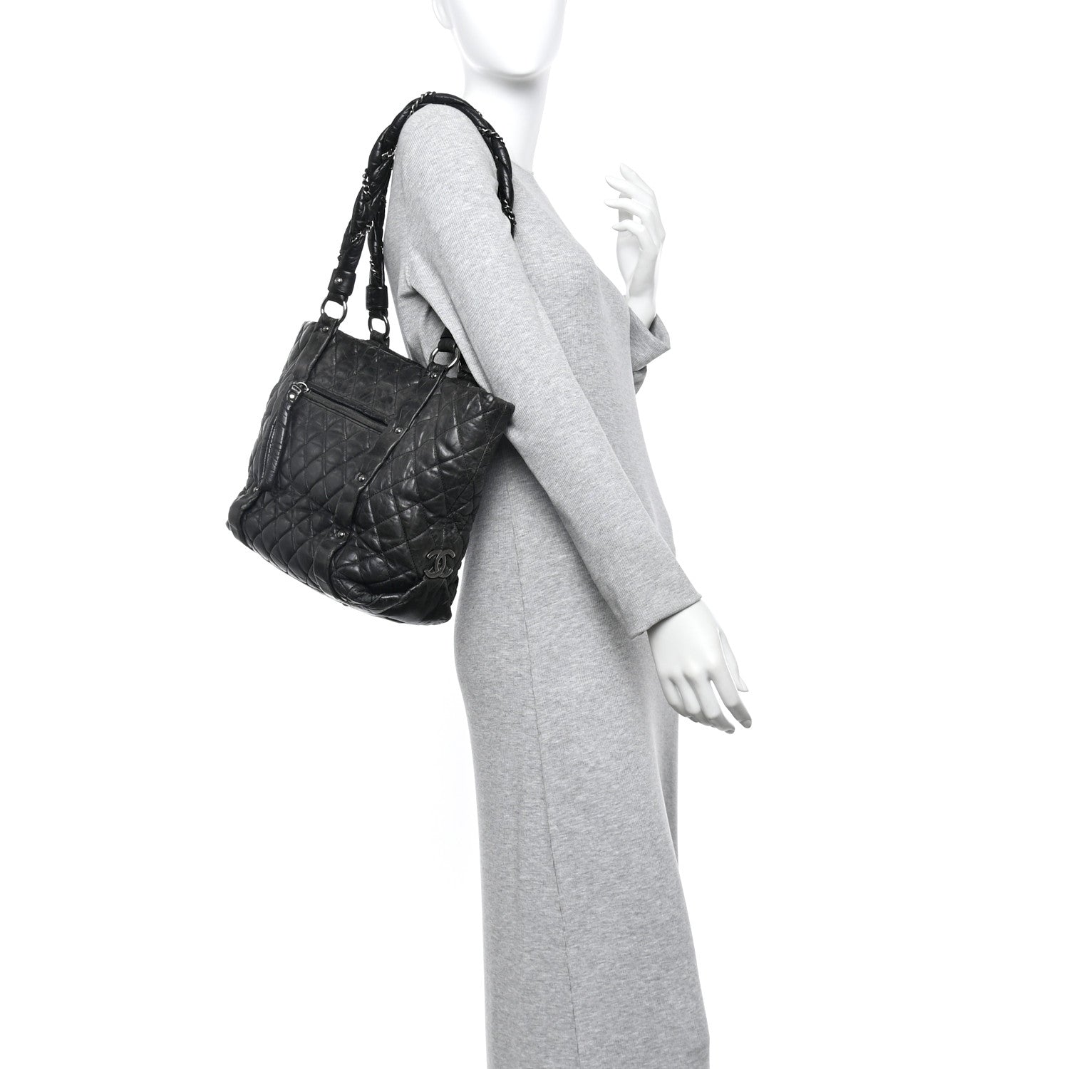 Chanel Distressed Lambskin Vintage Ligne Lady Braid Tote Black 2 of 10