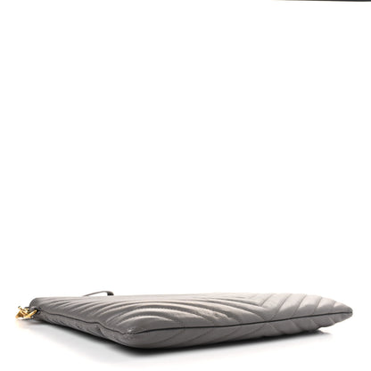 Saint Laurent Calfskin Matelasse Monogram Cassandre Tablet Pouch Fog 4 of 10