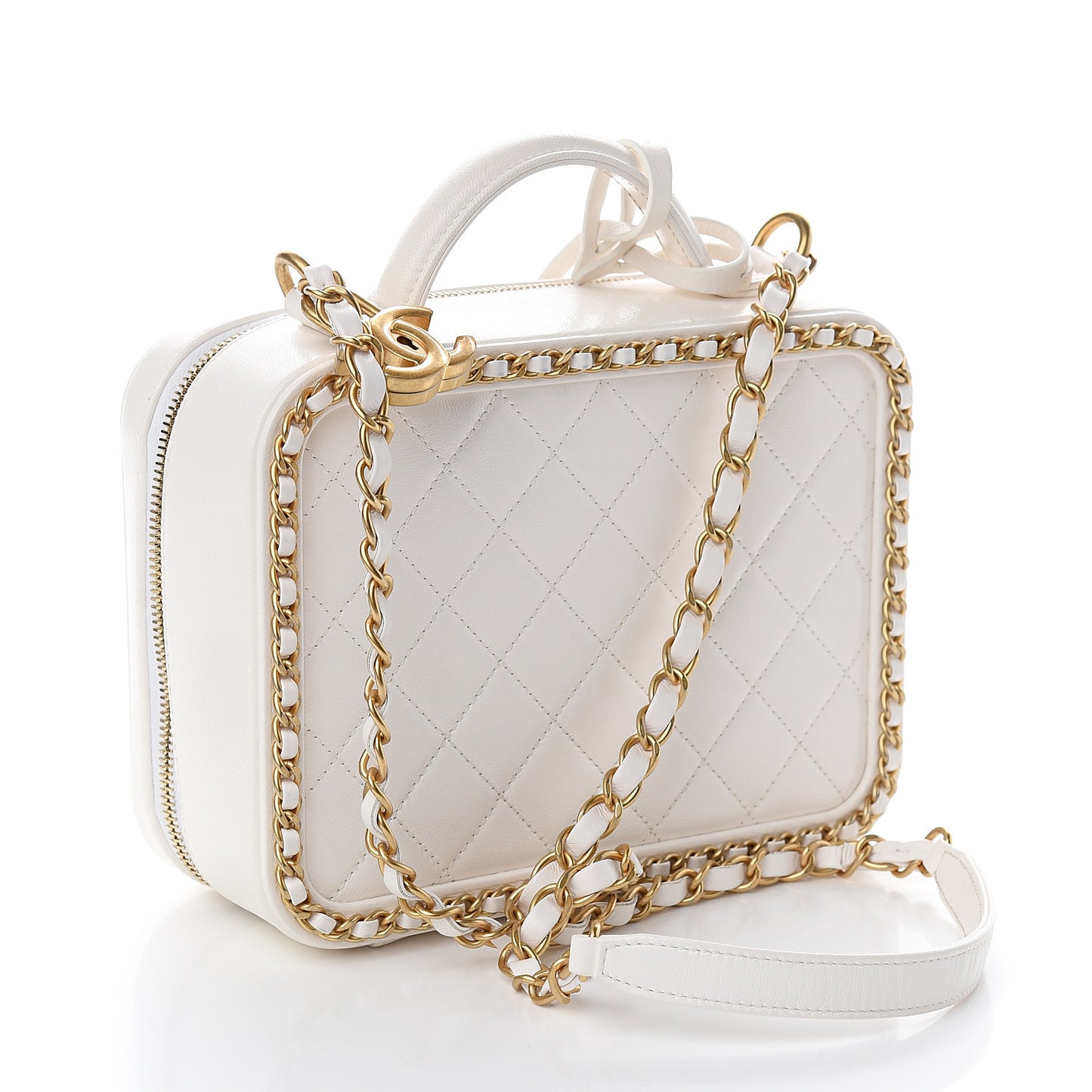 Goatskin Quilted Medium CC Filigree Vanity Case White