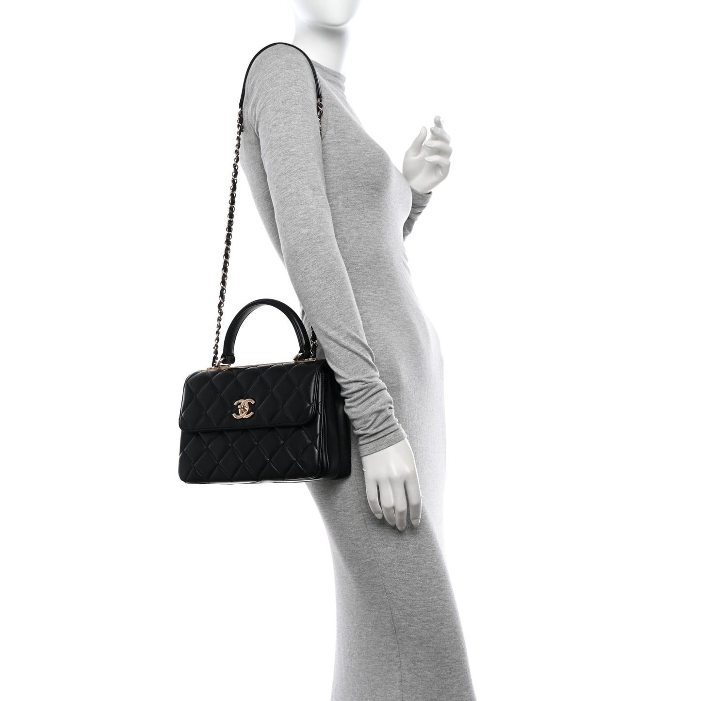 Lambskin Quilted Small Trendy CC Dual Handle Flap Bag Black