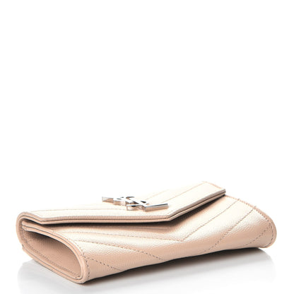 Saint Laurent Grain De Poudre Matelasse Chevron Small Monogram Envelope Wallet Dark Beige 4 of 9