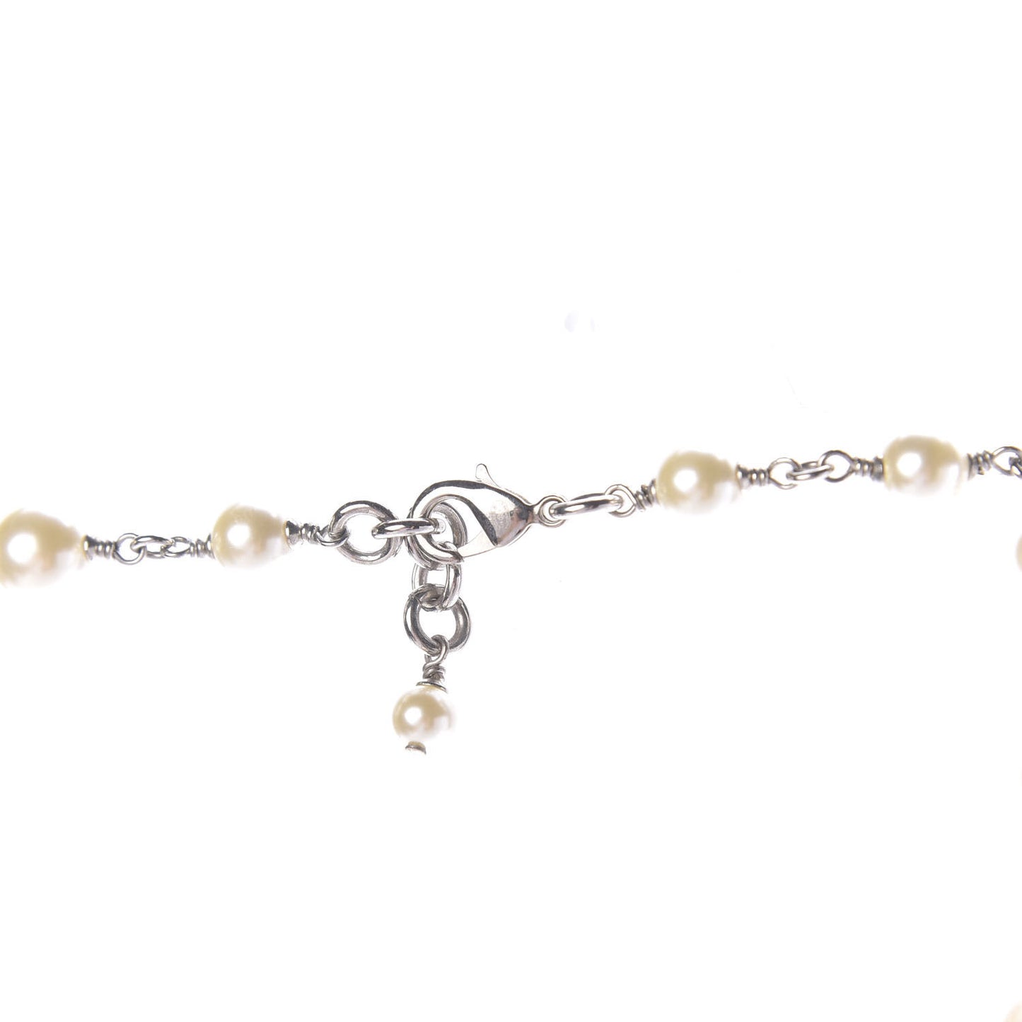 Crystal Pearl CC Long Necklace Silver
