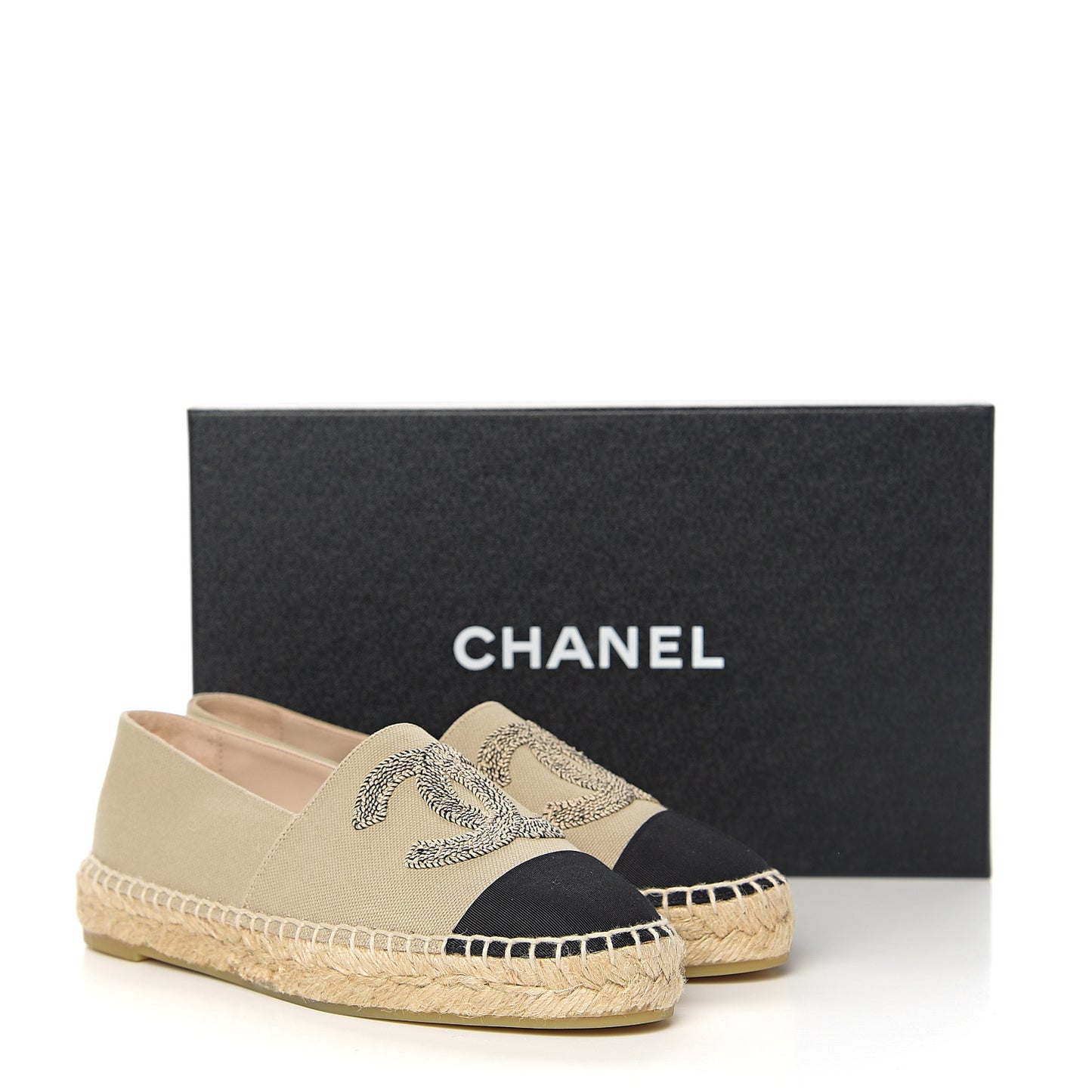 Canvas Grosgrain CC Espadrilles 36 Beige Black