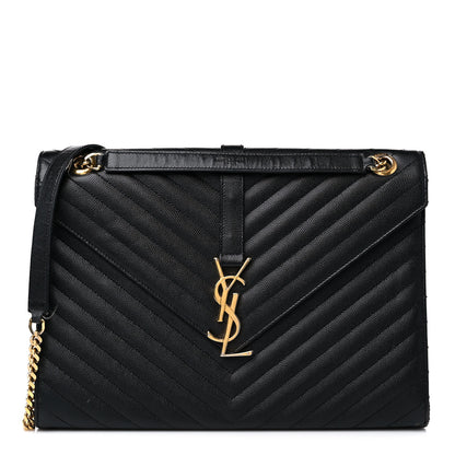 Saint Laurent Grain De Poudre Matelasse Chevron Large Monogram Satchel Black 1 of 20