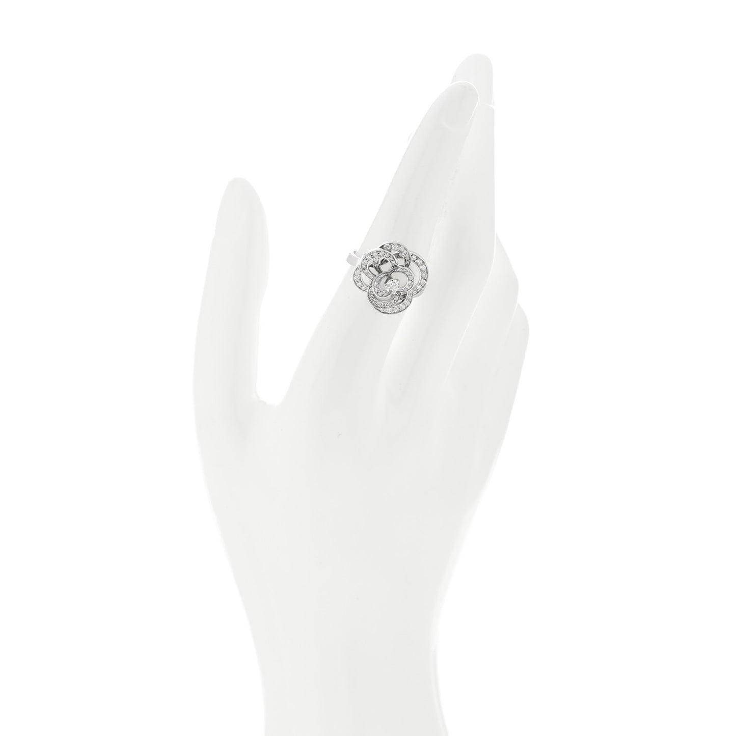 18K White Gold Diamond Medium Fil de Camelia Ring 55 7.25