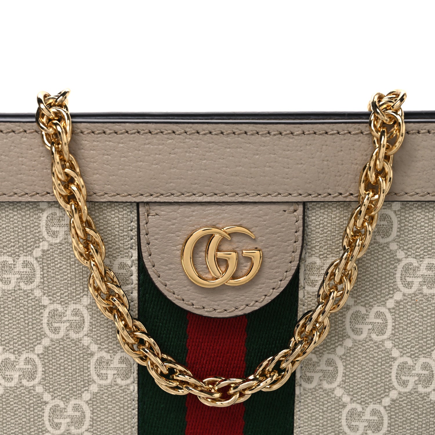 Gucci GG Supreme Monogram Textured Dollar Calfskin Web Small Ophidia Chain Shoulder Bag Beige Mystic White Oatmeal 8 of 10