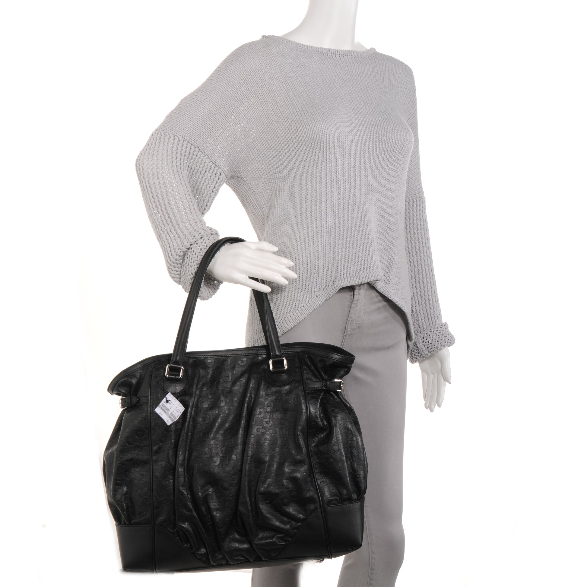 Gucci Horsebit Embossed Full Moon Tote Black 2 of 7