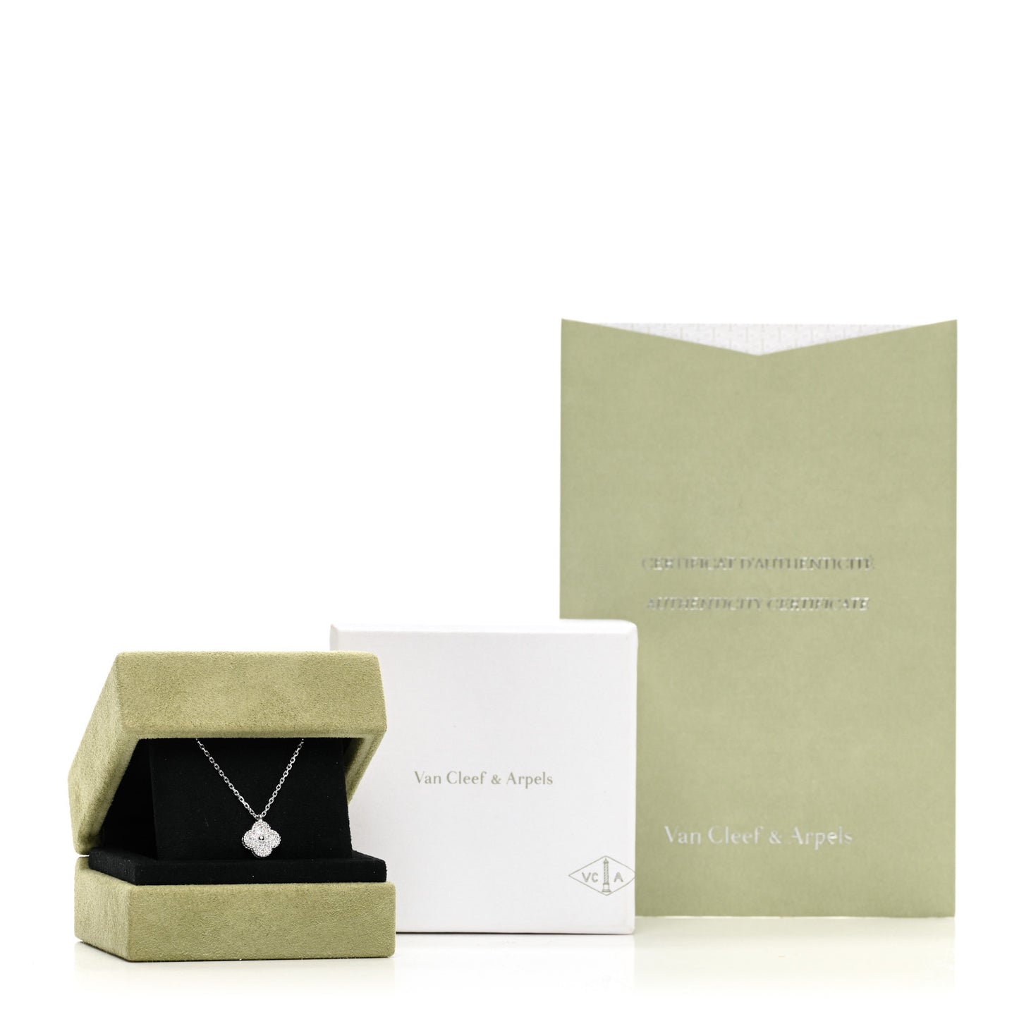 18K White Gold Diamond Sweet Alhambra Pendant Necklace