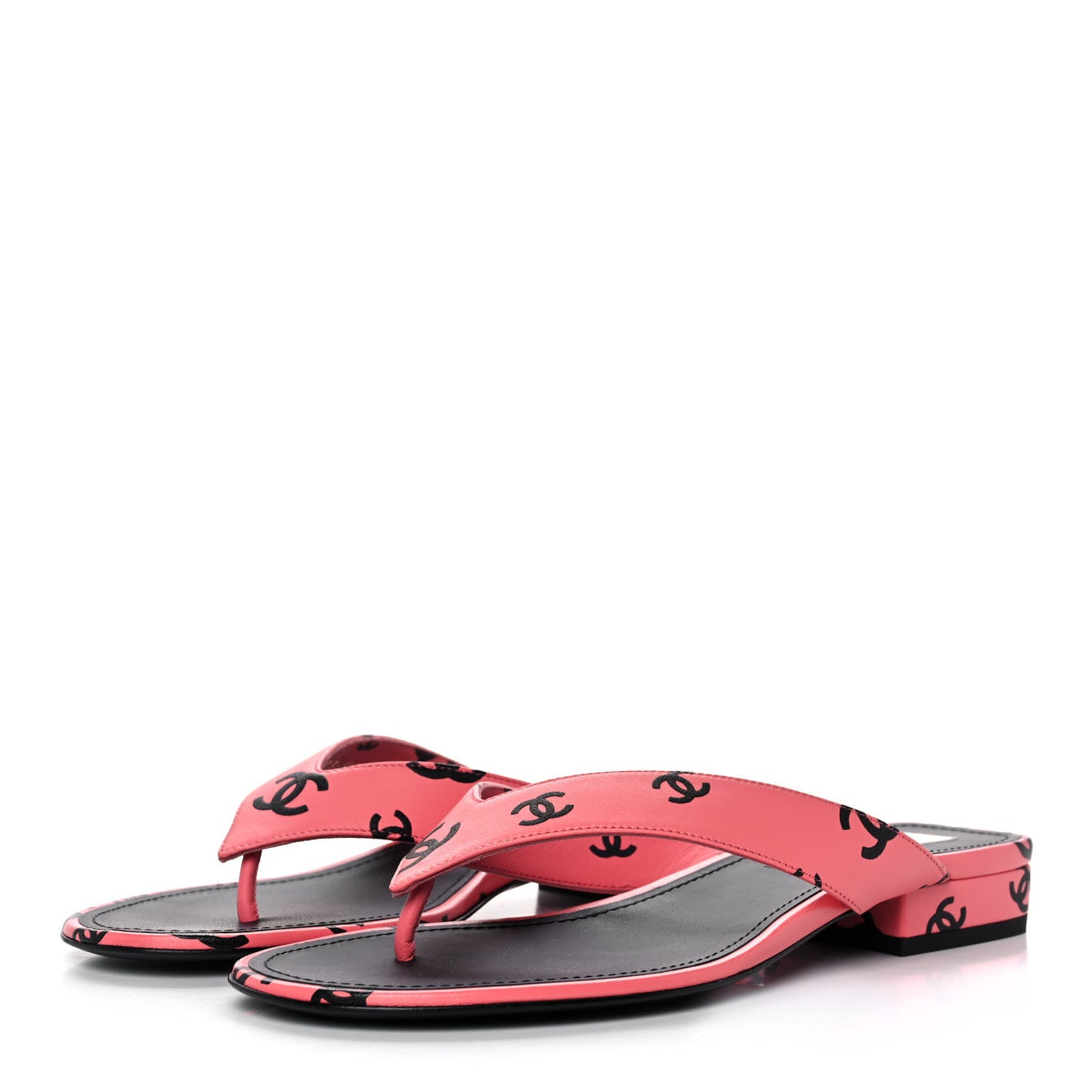 Lambskin Printed CC Thong Sandals 39 Pink Black