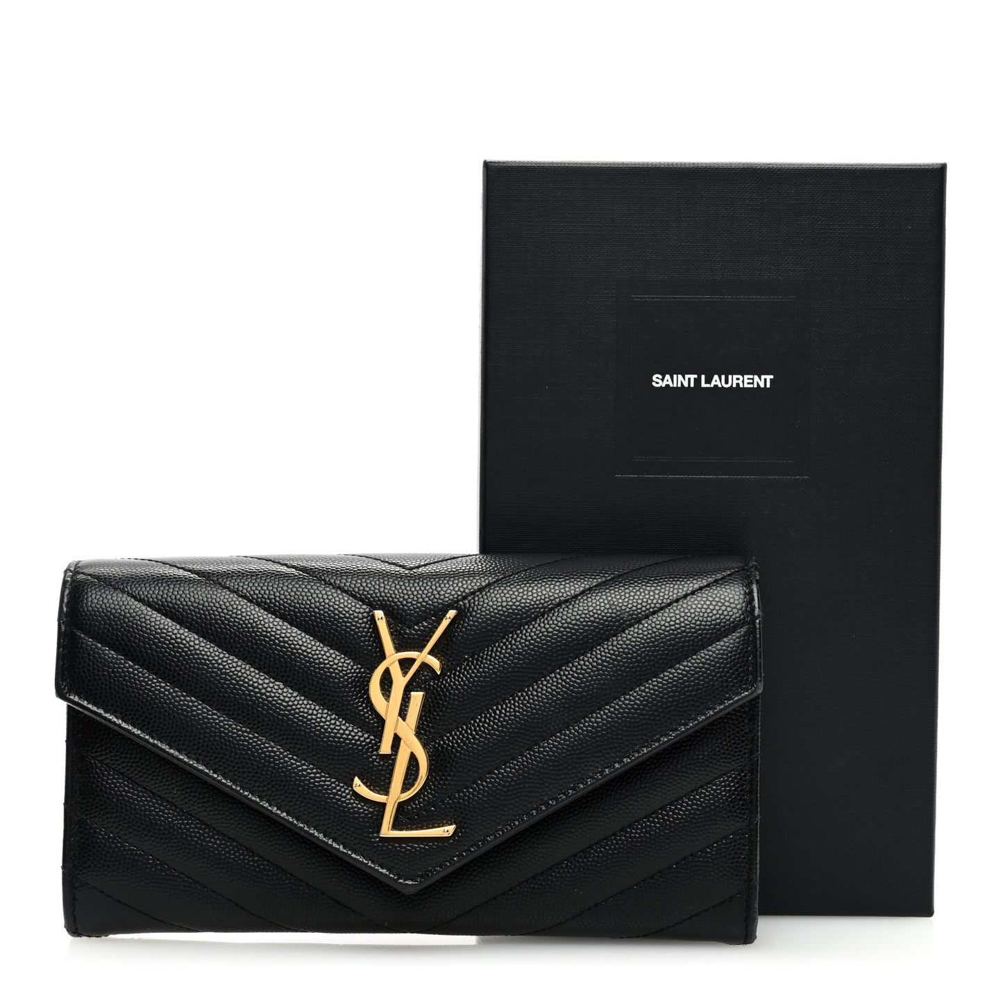 Grain De Poudre Matelasse Chevron Monogram Flap Wallet Black