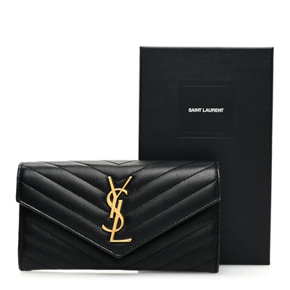 Saint Laurent Grain De Poudre Matelasse Chevron Monogram Flap Wallet Black 9 of 9